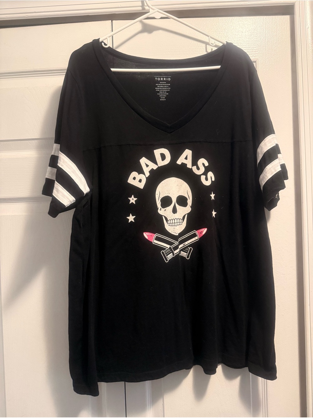 Torrid Black "Bad Ass" Skull Tee with Pink Lipstick Graphic